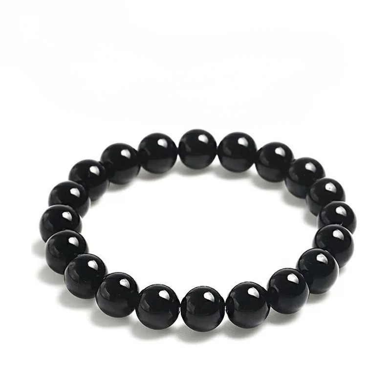 Natural Black Obsidian Bead Bracelet