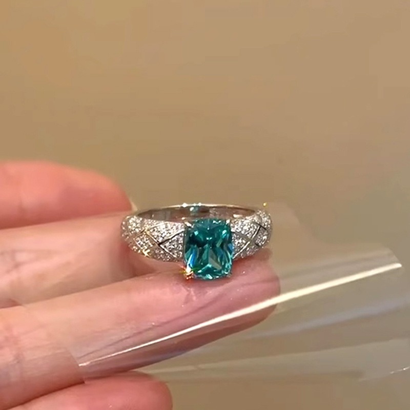 「Paraiba Dream」S925 Sterling Silver Cushion Cut Quilted Ring