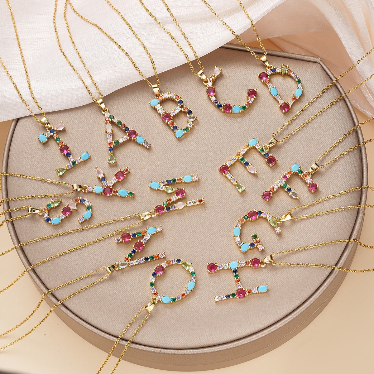 Personalized Colorful Gemstone Initial Necklace