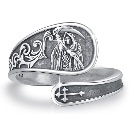 S925 Sterling Silver Vintage Grim Reaper Soul Guardian Adjustable Ring
