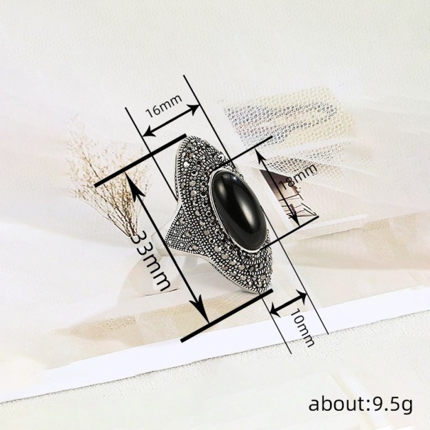 Bohemian Retro Baroque Black Gemstone Full-Pavé Ring