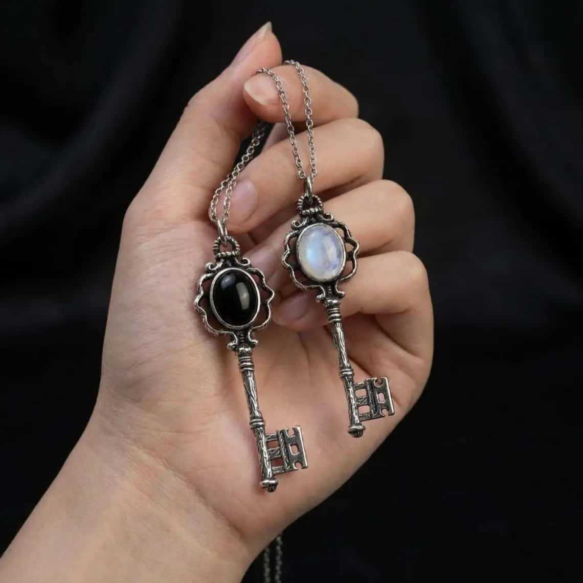 Vintage Hecate Key Natural Gemstone Necklace