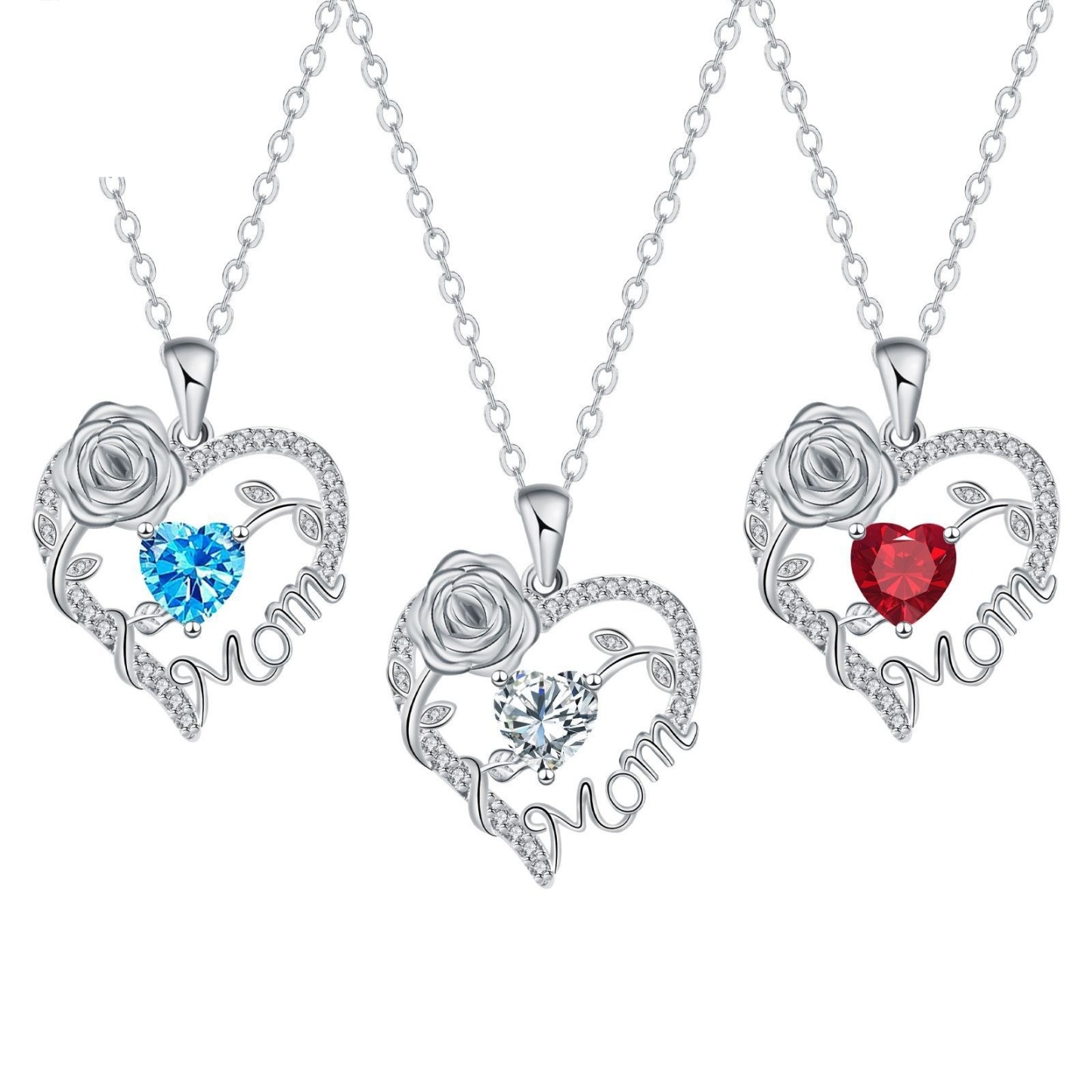 Heart Rose Mom Multi-Color Gem Necklace Light Luxury Memorial Choker