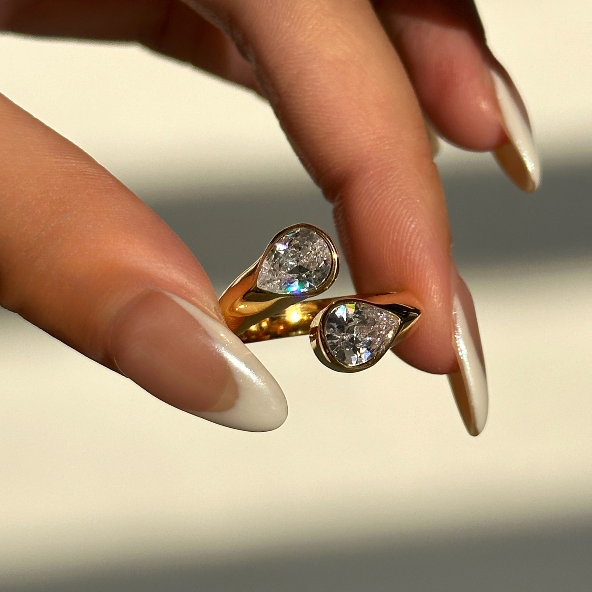 S925 Sterling Silver Double Pear-Cut Moissanite Open Ring