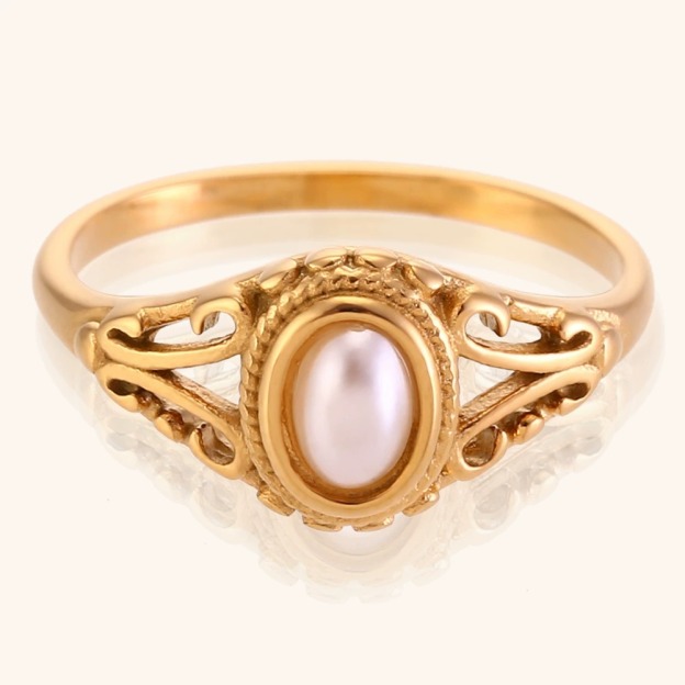 18K Gold Vintage Filigree Natural Pearl Ring