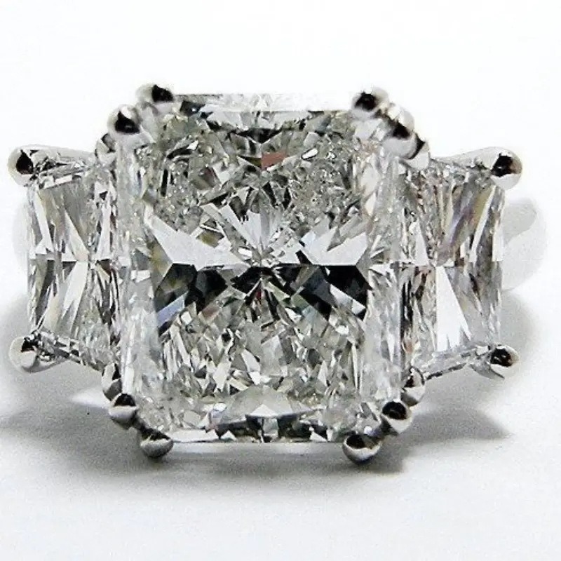 S925 Sterling Silver Radiant Cut Three Stone Ring, Cushion Simulated Diamond Statement Ring
