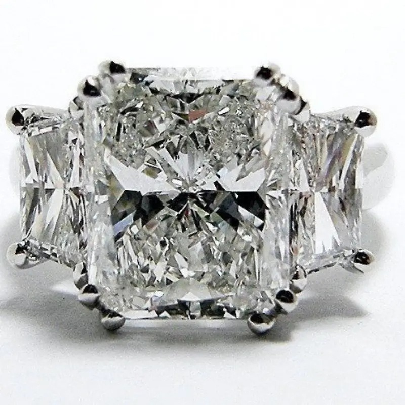 S925 Sterling Silver Radiant Cut Three Stone Ring, Cushion Simulated Diamond Statement Ring