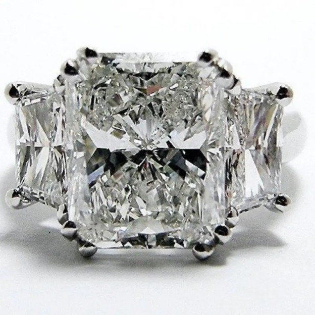 S925 Sterling Silver Radiant Cut Three Stone Ring, Cushion Simulated Diamond Statement Ring