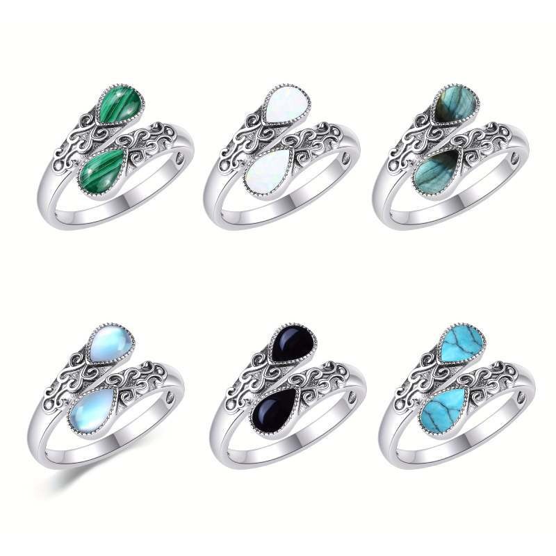 S925 Sterling Silver Vintage Scrollwork Dual-Stone Open Ring