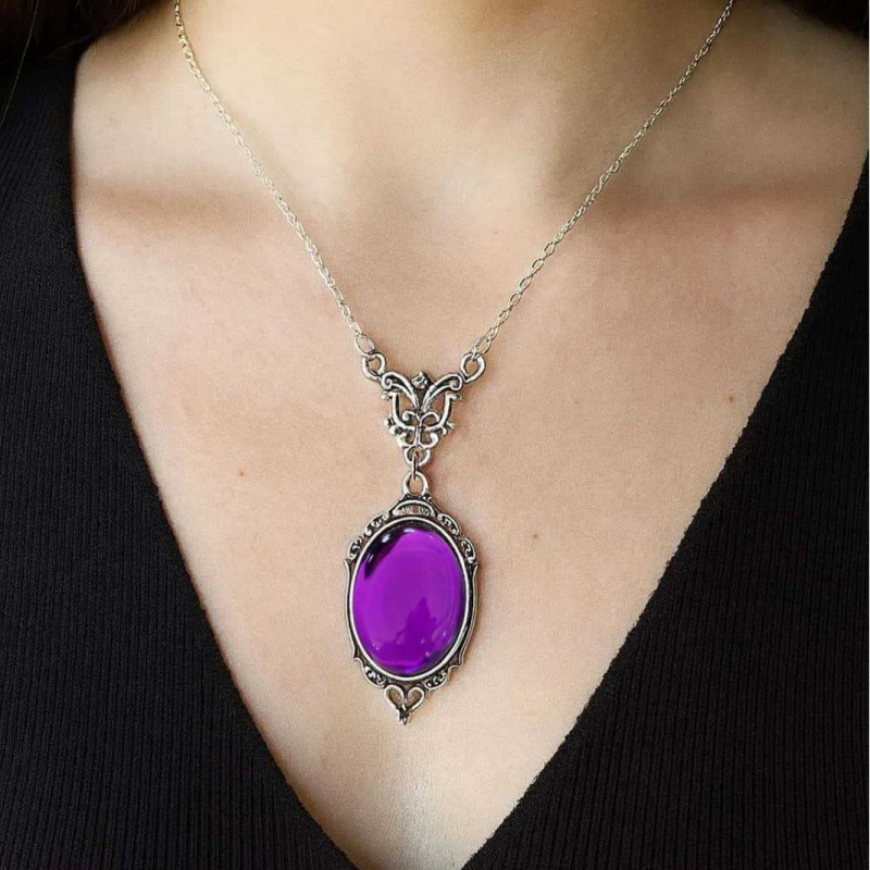 S925 Sterling Silver Vintage Ornate Witch Crystal Necklace