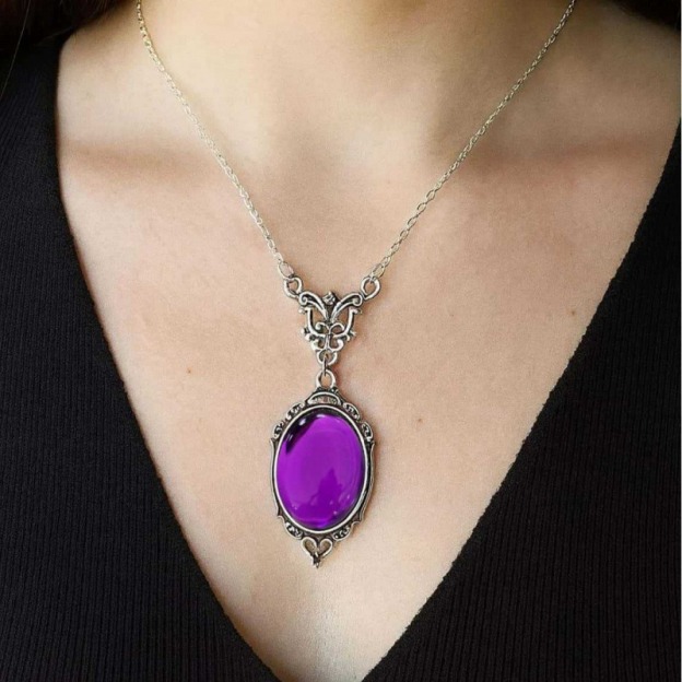 S925 Sterling Silver Vintage Ornate Witch Crystal Necklace