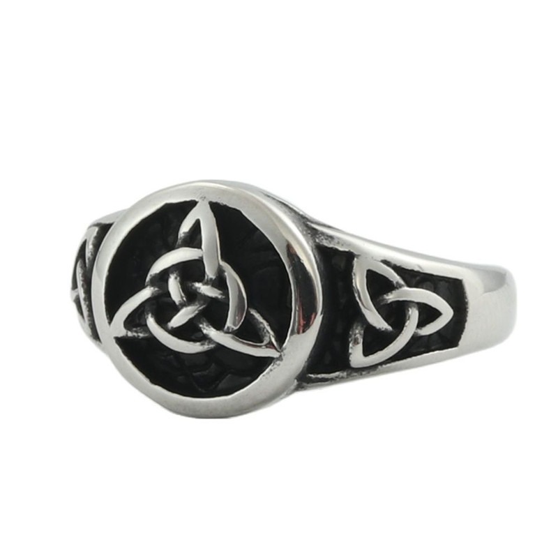 S925 Sterling Silver Vintage Oxidized Celtic Triquetra Signet Ring