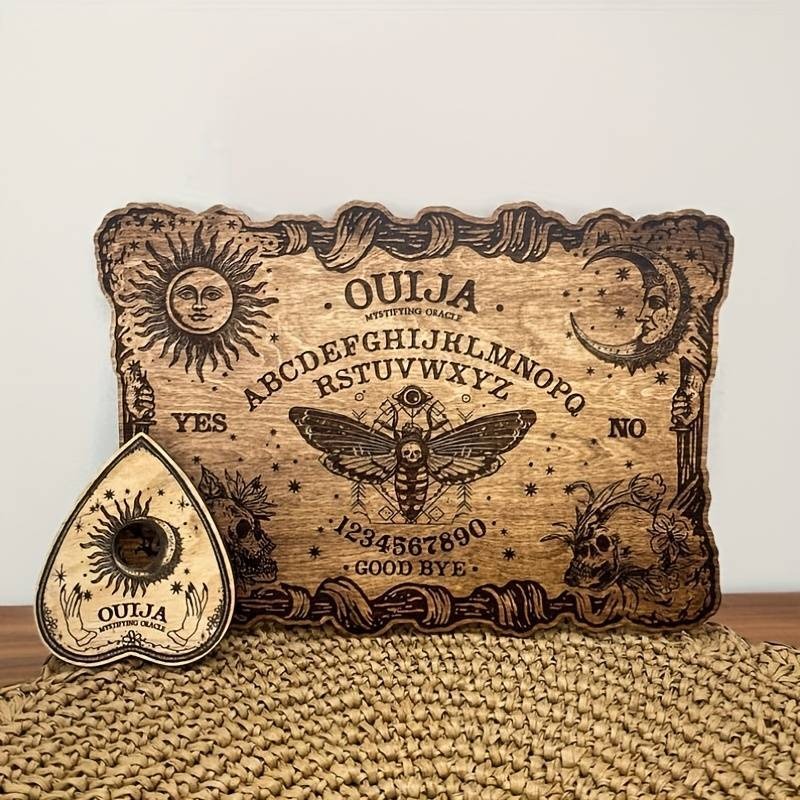 Laser-Engraved Wooden Ouija Board with Planchette Set