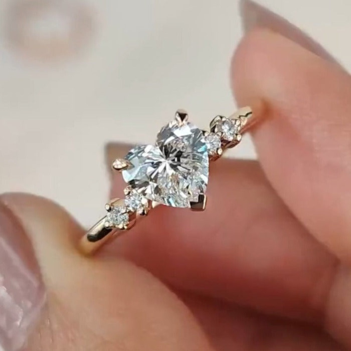 18K Gold Heart Cut Moissanite Ring