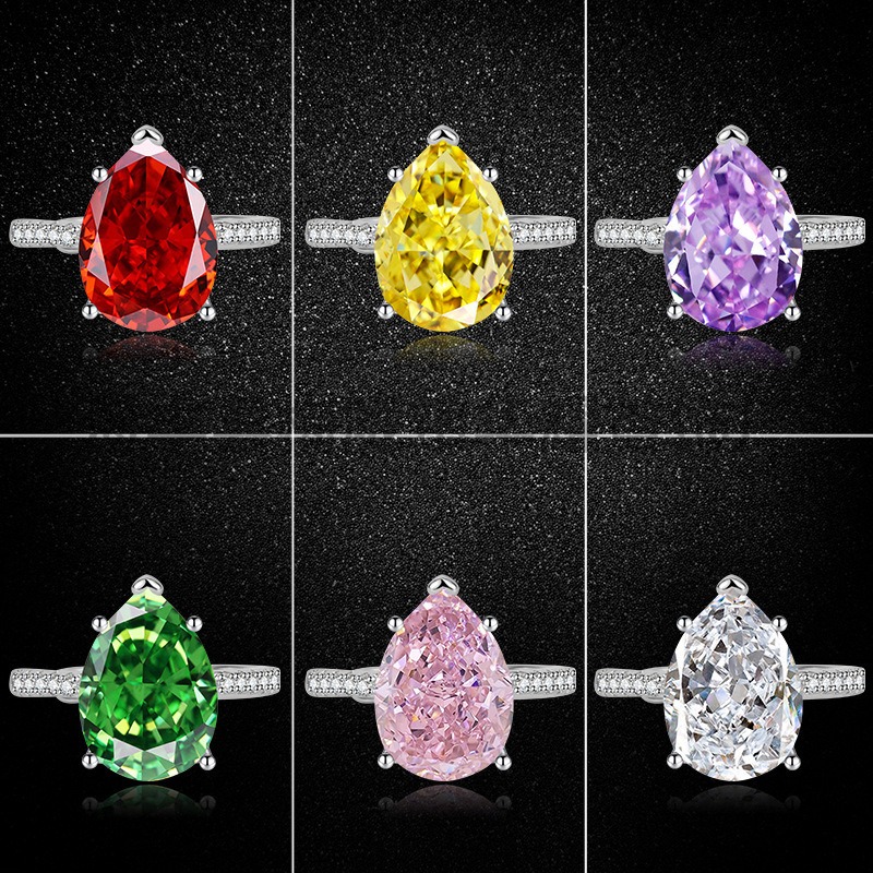 Sterling Silver 6-Prong Pear Cut Color Gem Ring