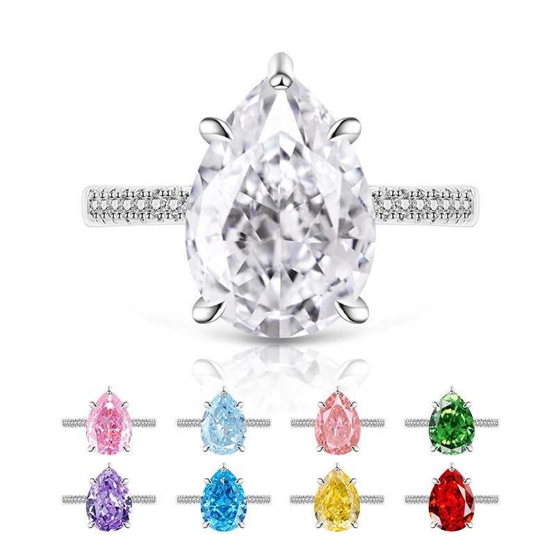Sterling Silver 6-Prong Pear Cut Color Gem Ring