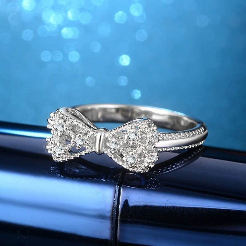 Sterling Silver Bow Ring with Pavé Stones | Elegant Sparkle for Everyday Wear
