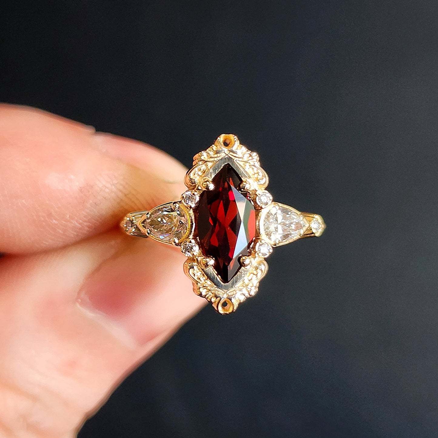 14K Gold Victorian Vintage Filigree Marquise Ring