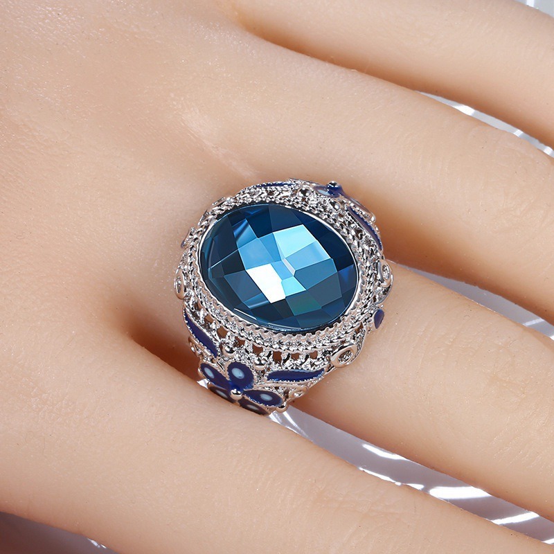 Sterling Silver Filigree Blue Enamel Ring