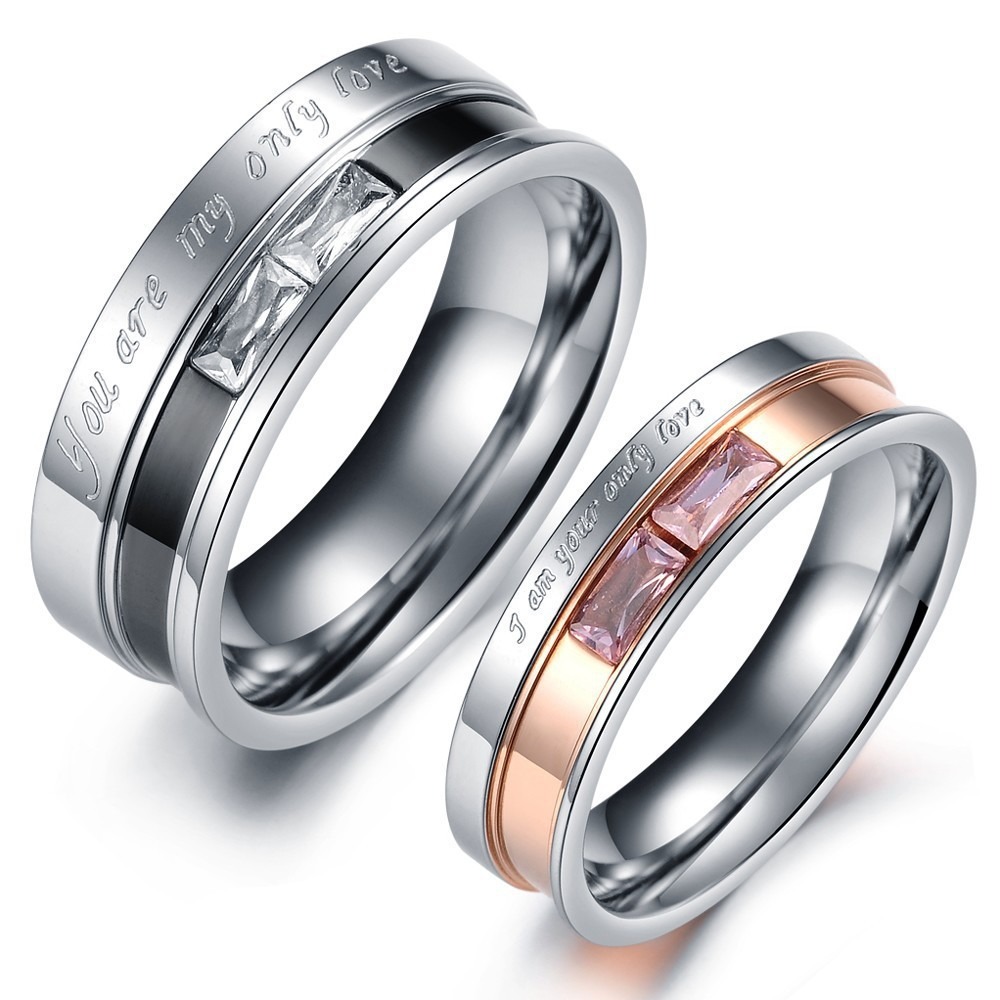 316L Stainless Steel Couple Engraved Ring Set