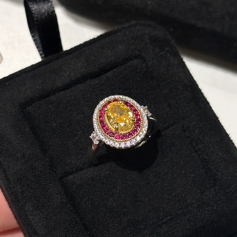 Sterling Silver Oval Yellow CZ Double Halo Ring