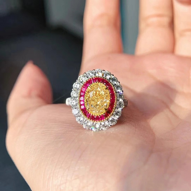 Sterling Silver Oval Yellow CZ Double Halo Ring