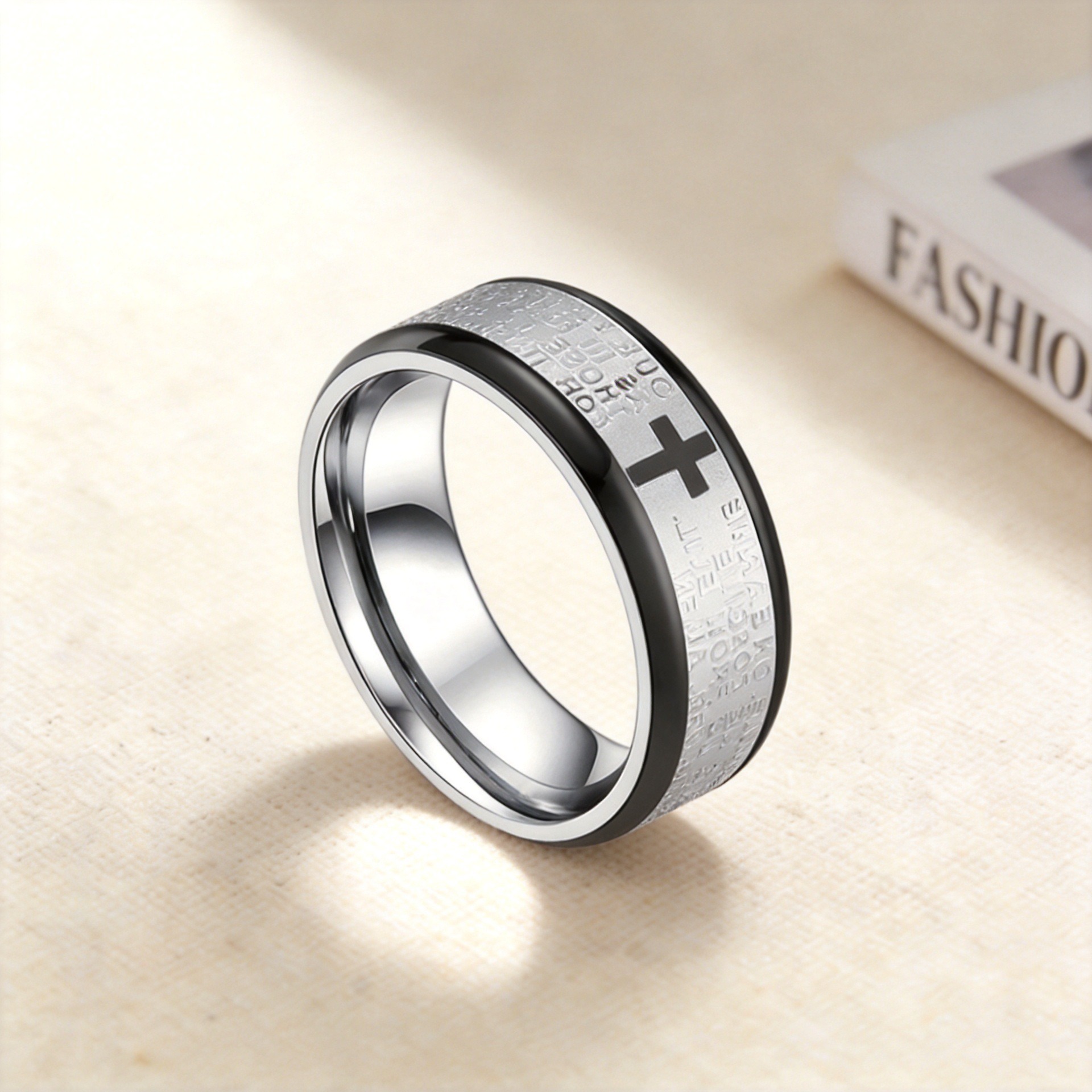 Divine Scripture Premium 316L Stainless Steel Engraved Cross Prayer Ring