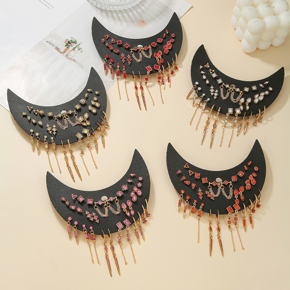 Crescent Color Geometric Tassel Multi-Piece Earring Set
