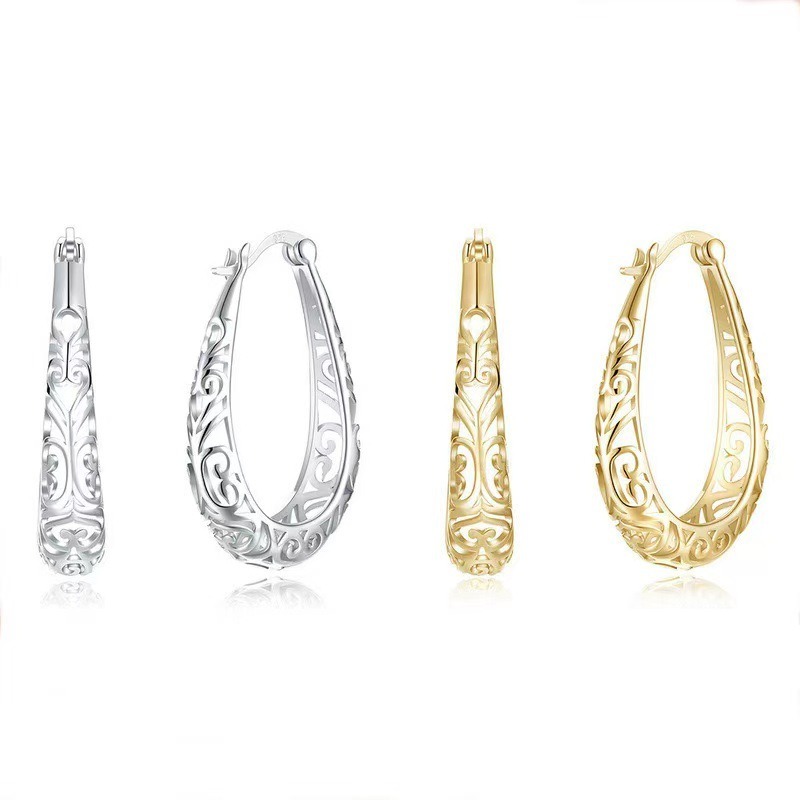 Celtic Vine S925 Silver Vintage Filigree Teardrop Hoop Earrings