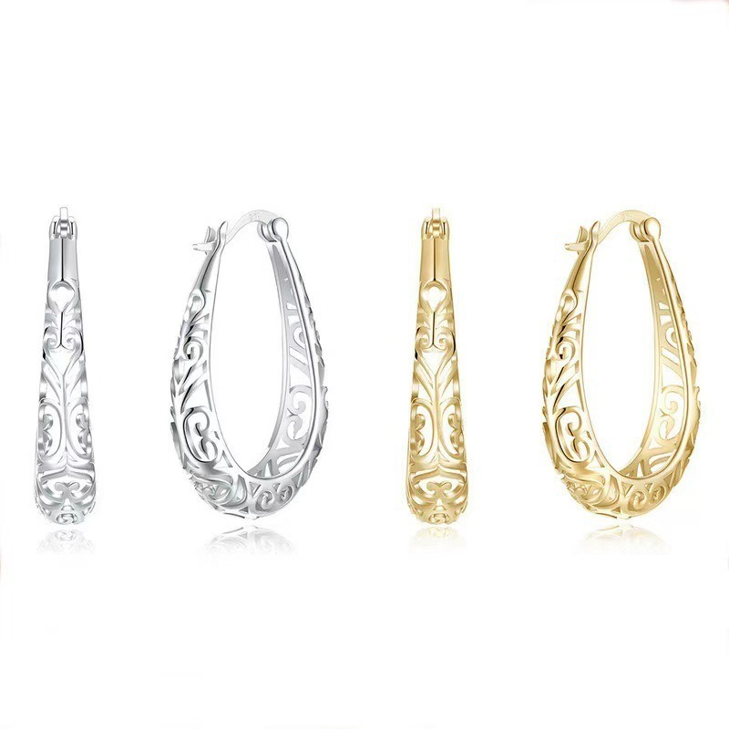 Celtic Vine S925 Silver Vintage Filigree Teardrop Hoop Earrings