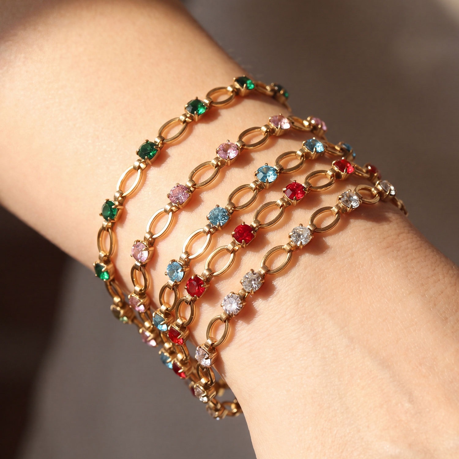 Radiant Rhythm 14K Gold Alternating Chain Gemstone Bracelet 