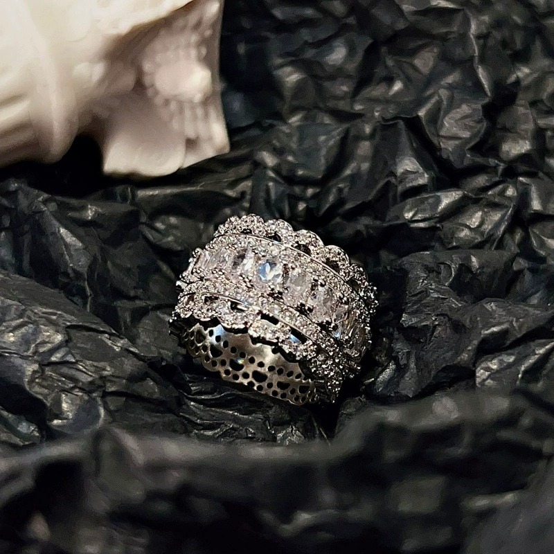 Luxury Multi-Row CZ 925 Sterling Silver Ring – Full Pavé Wide Band Design