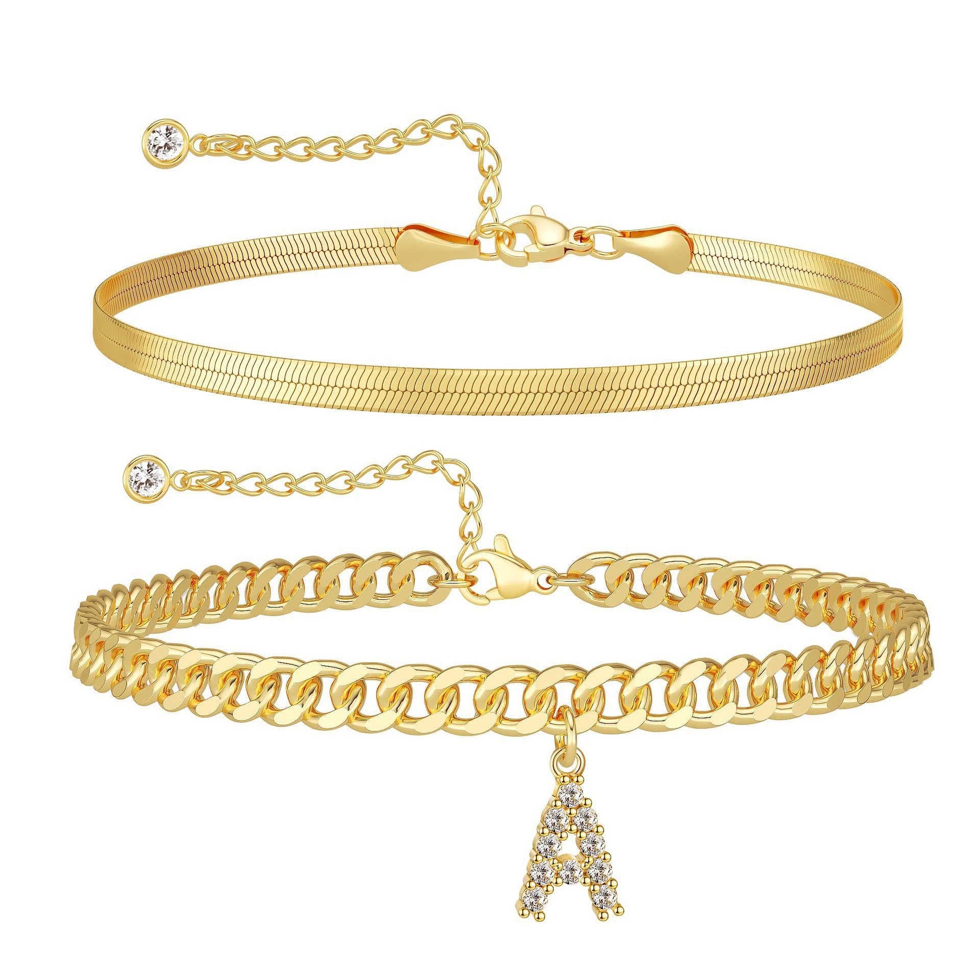 Stacked Essence 14K Gold Plated Double-Layer Initial Anklet