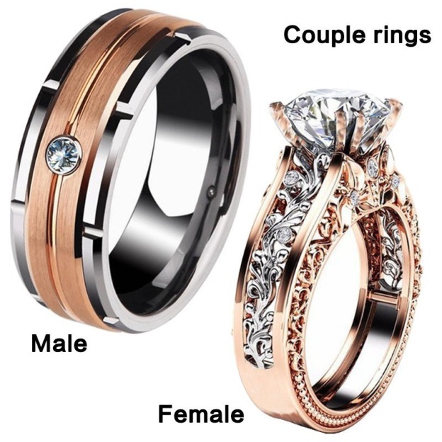 Eternal Devotion Two-Tone Couple Ring Set｜Masculine Strength & Feminine Elegance in One Pair