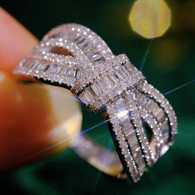 Luxury Intertwine S925 Sterling Silver Full Pavé Crisscross Ring
