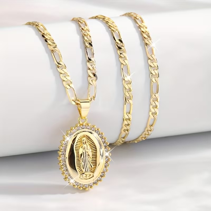 Sacred Grace Glow 18K Gold Virgin Mary Oval Pendant