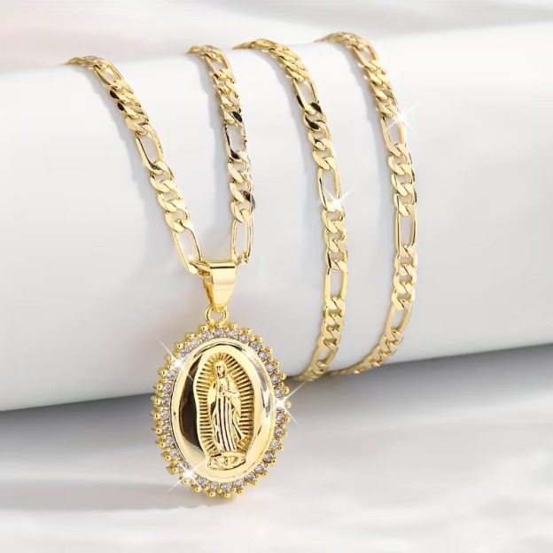 Sacred Grace Glow 18K Gold Virgin Mary Oval Pendant