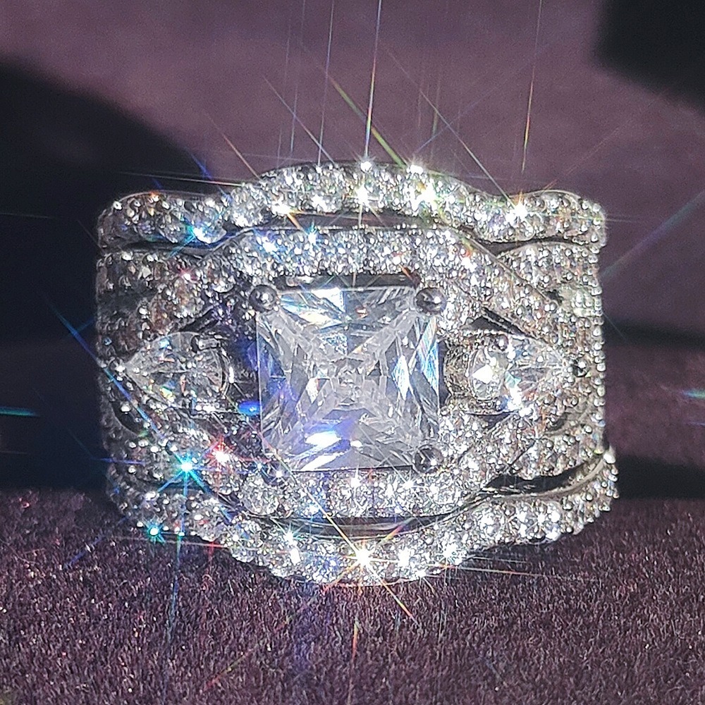 Square Starburst S925 Sterling Silver Princess Cut Bridal Set