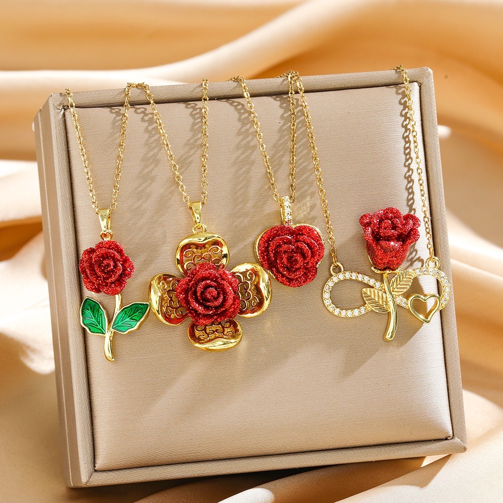 Crimson Rose Legacy 18K Gold Rose Collection Necklace