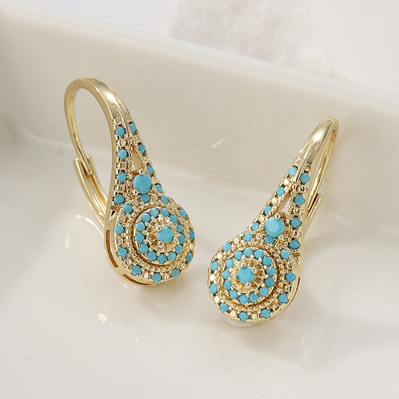 Persian Dream 18K Gold Turquoise Vintage Huggie Earrings Exotic Whispers at Your Ears（2PCS）