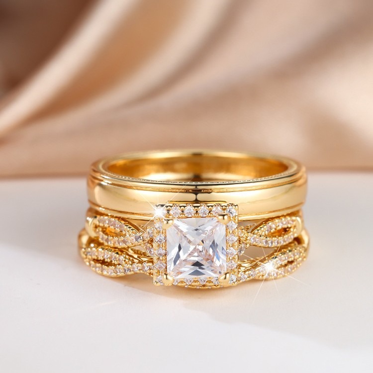 Eternal Square Diamond S925 Sterling Silver 4-Color Couple Ring Set A Promise of Unity at Your Fingertips