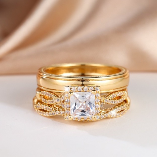 Eternal Square Diamond S925 Sterling Silver 4-Color Couple Ring Set A Promise of Unity at Your Fingertips