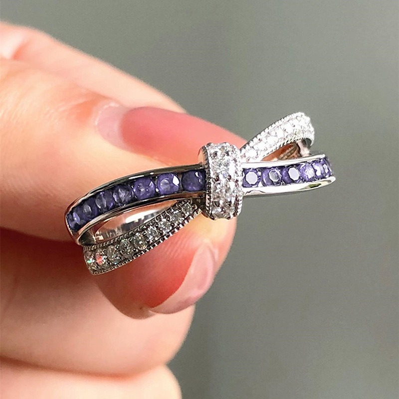 Purple Twist S925 Sterling Silver Platinum-Plated Diamond Amethyst Ring A Romantic Knot at Your Fingertips