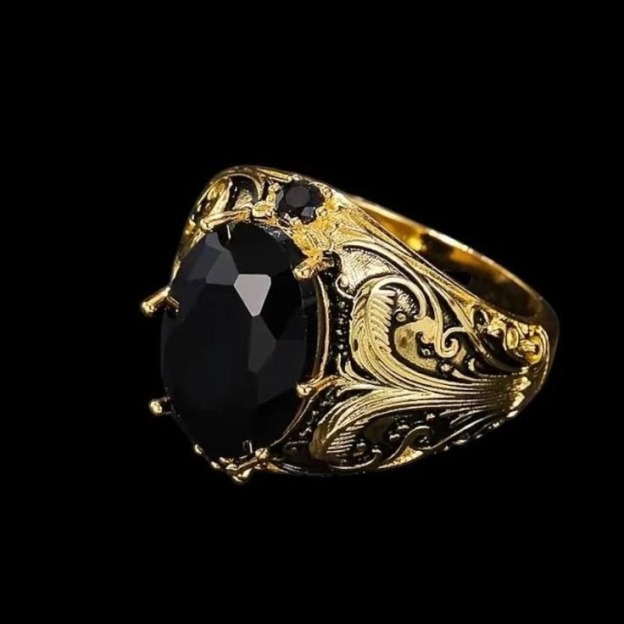 Black Gold Seal S925 Sterling Silver Gold-Plated Onyx Vintage Ring Noble Elegance at Your Fingertips