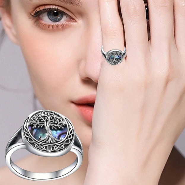 Tree of Life Ring With Abalone Shell