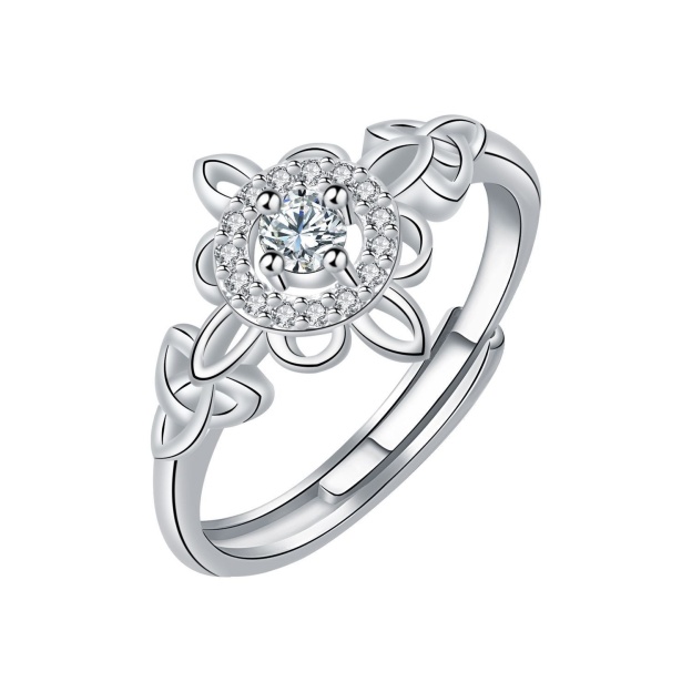 Celtic Guardian Blossom S925 Sterling Silver Platinum Plated Diamond Ring Timeless Strength Protection