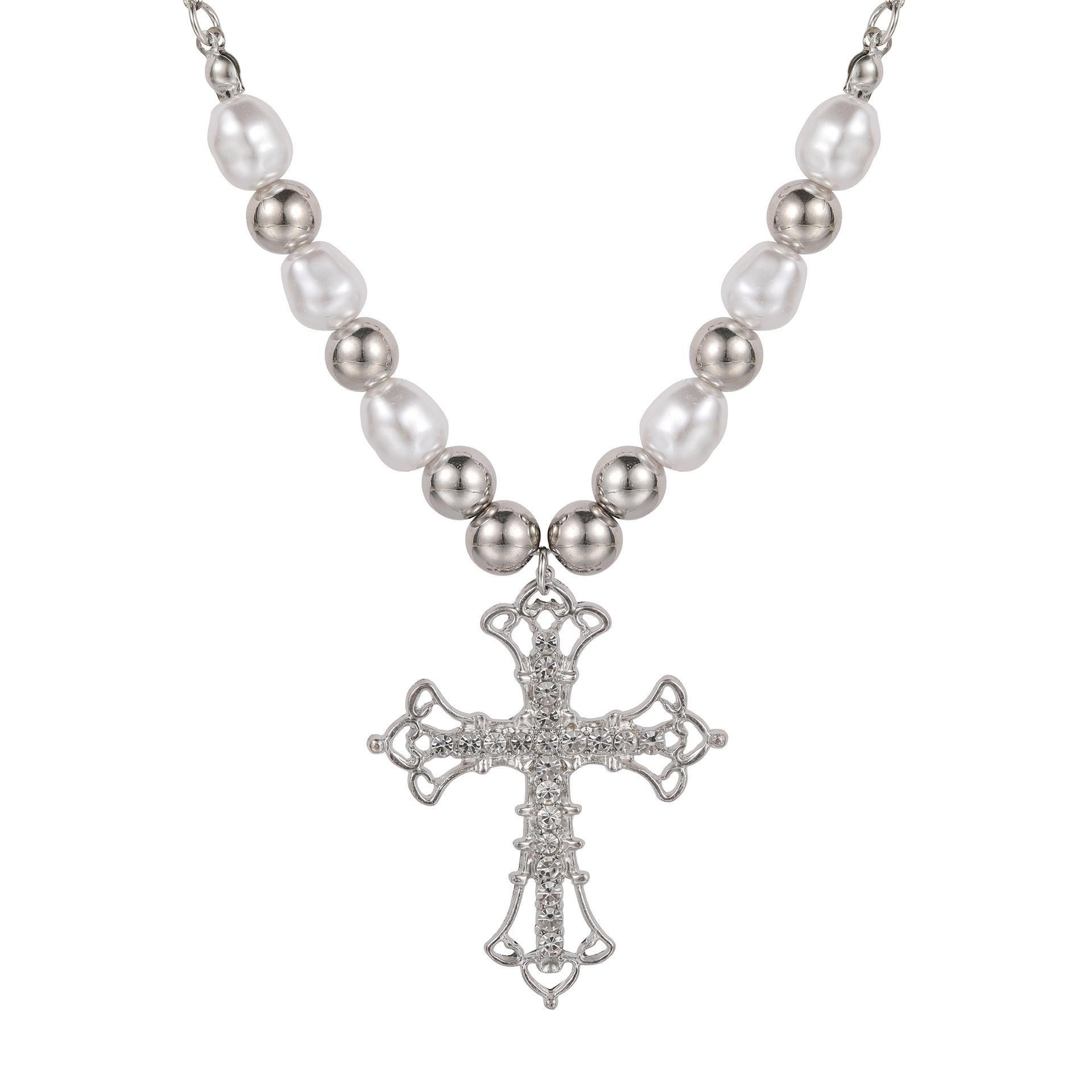 Sacred Pearl Baroque Pearl Crystal Cross Necklace Timeless Faith Elegance
