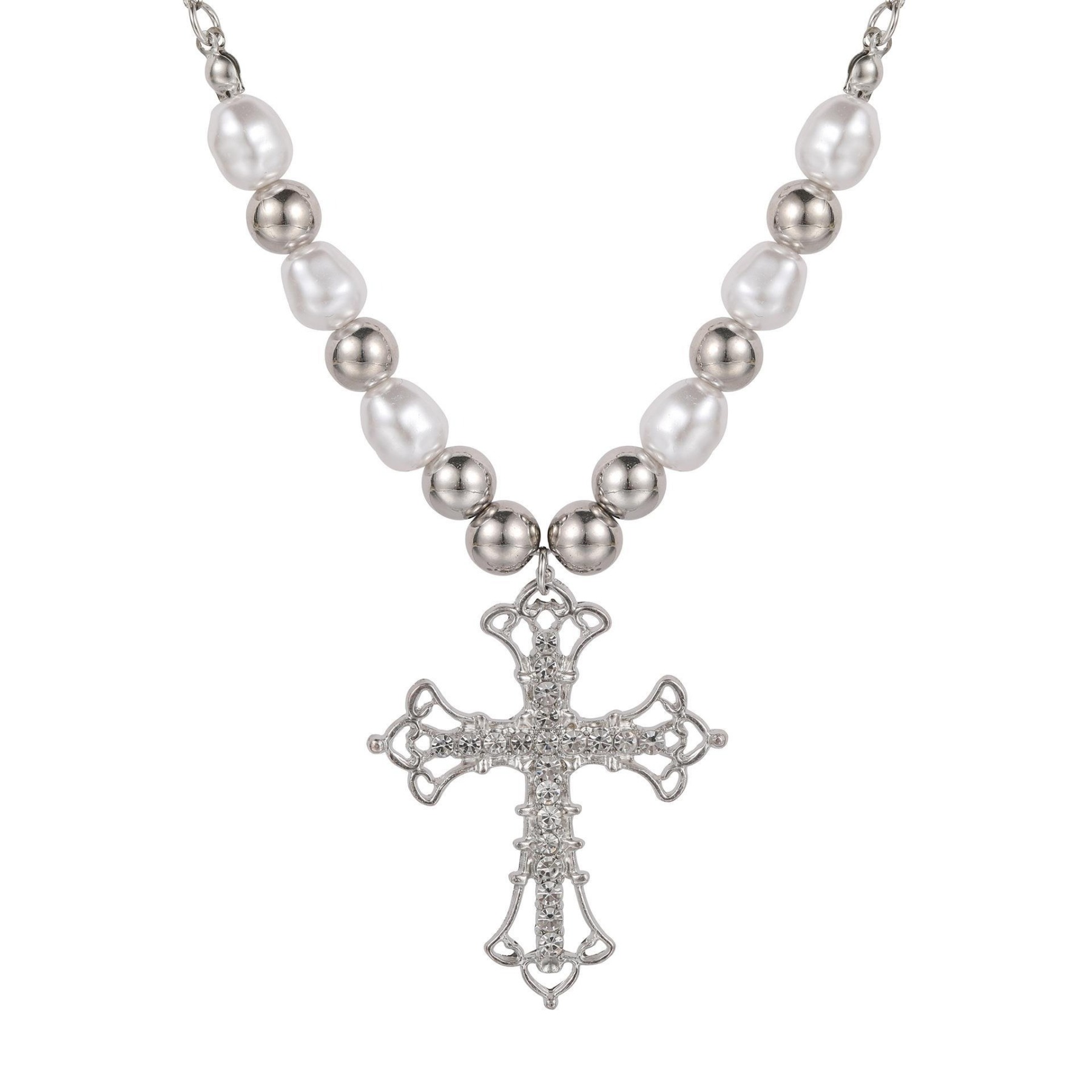 Sacred Pearl Baroque Pearl Crystal Cross Necklace Timeless Faith Elegance