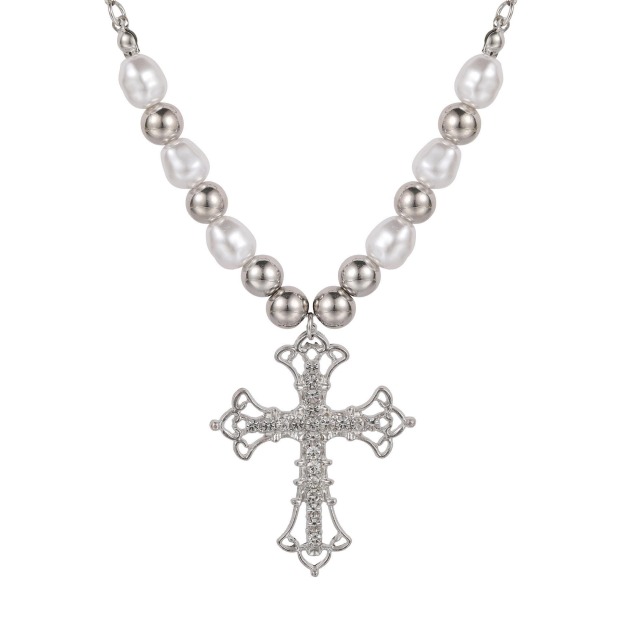 Sacred Pearl Baroque Pearl Crystal Cross Necklace Timeless Faith Elegance