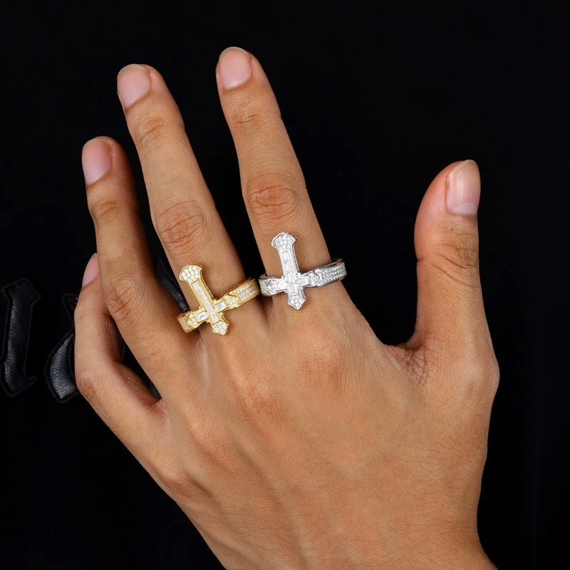 Sacred Radiance Cross 14K Gold Full Crystal Protection Ring